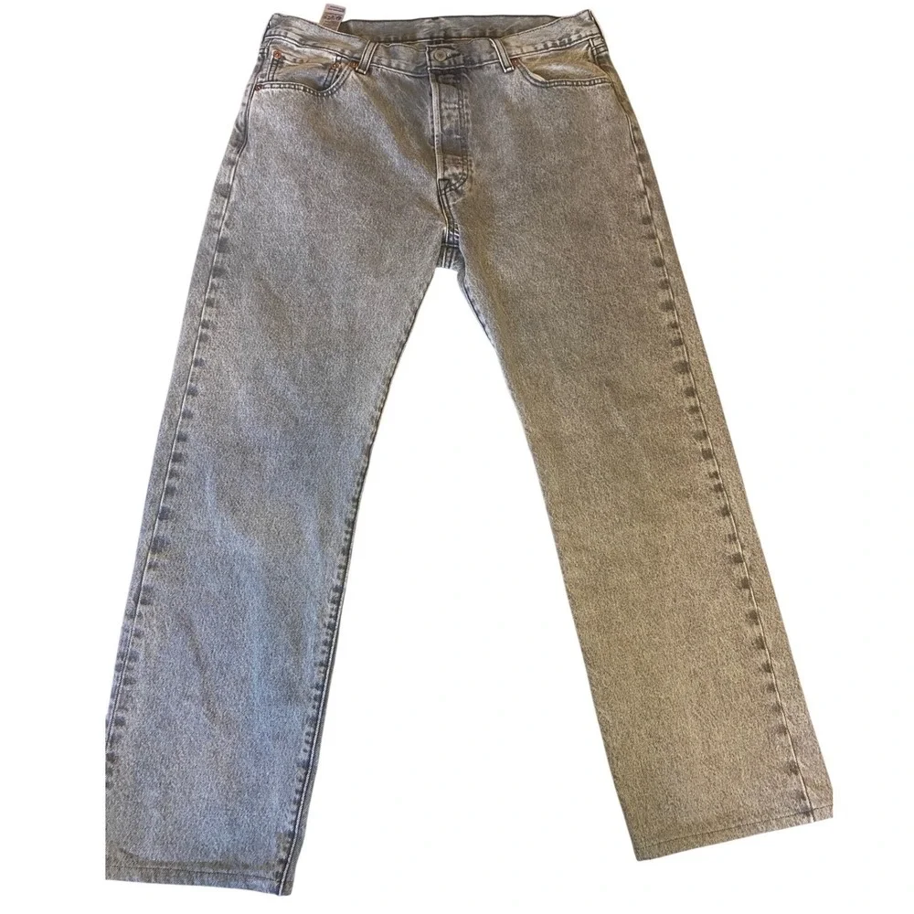 Levi's 501 Original Fit Mens 36x34 Gray‎ Acid Wash Straight Leg Jeans Button Fly